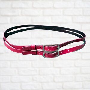 Vintage 1980s Red Double Buckle Belt, Size 16